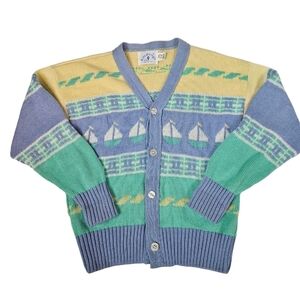 Vintage‎ Kitestrings Nautical Sail Boat Button Front Cardigan Sweater Size 5/6